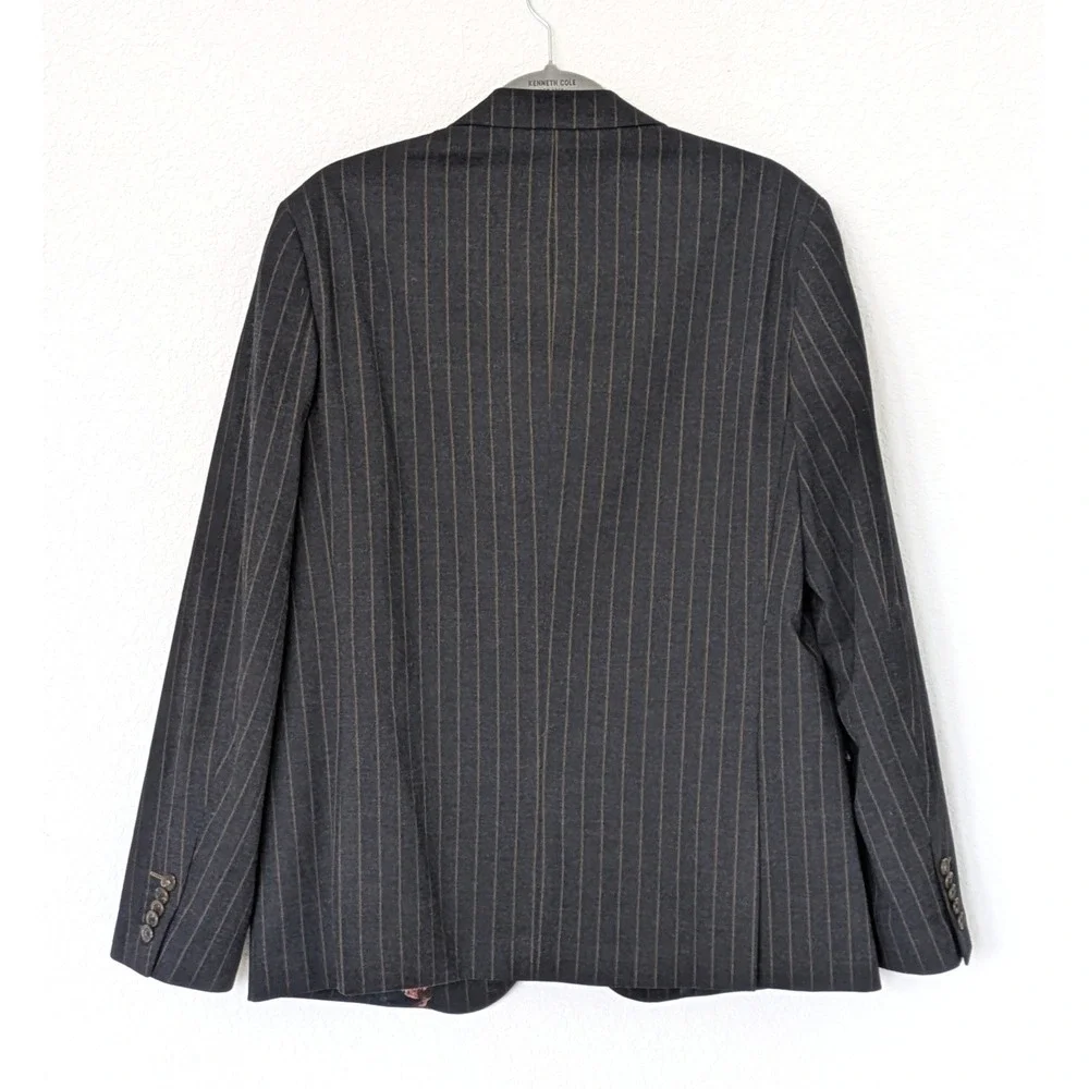 Soul of London Pinstripe Blazer Mens 44R Charcoal Grey Floral‎ Lining Two Button